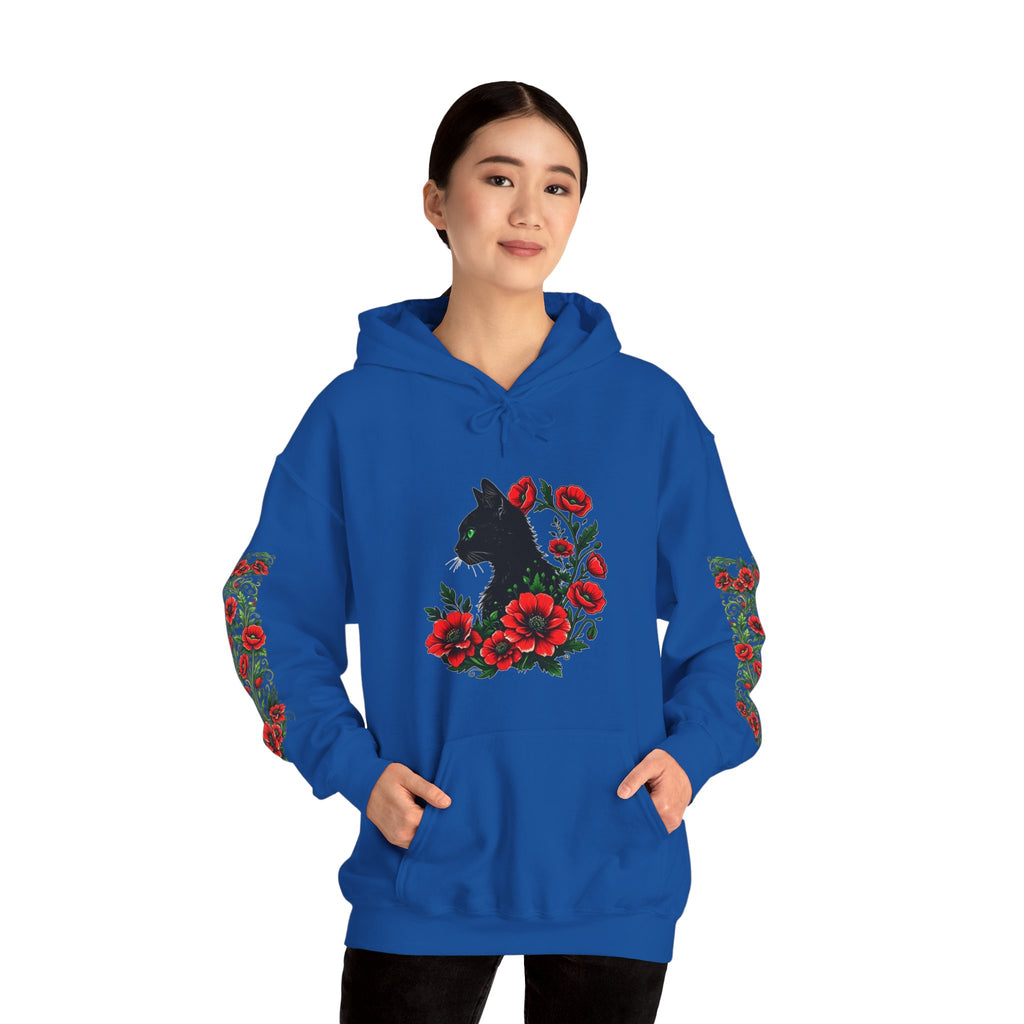 ORVIAN — Black Cat & Red Poppies Unisex Heavy Blend Hoodie
