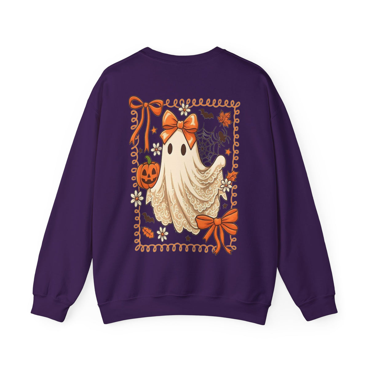 ORVIAN — Coquette Ghost & Bow Halloween Crewneck, Lace Ghost Pumpkin Unisex Sweatshirt