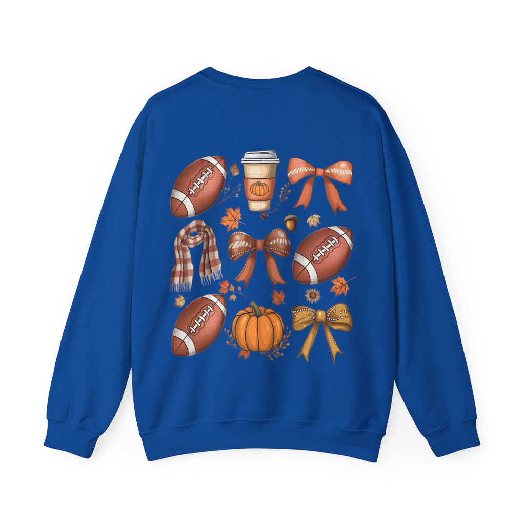 ORVIAN — Coquette Fall Bow & Football Crewneck, Pumpkin Spice Game Day Unisex Heavy Blend