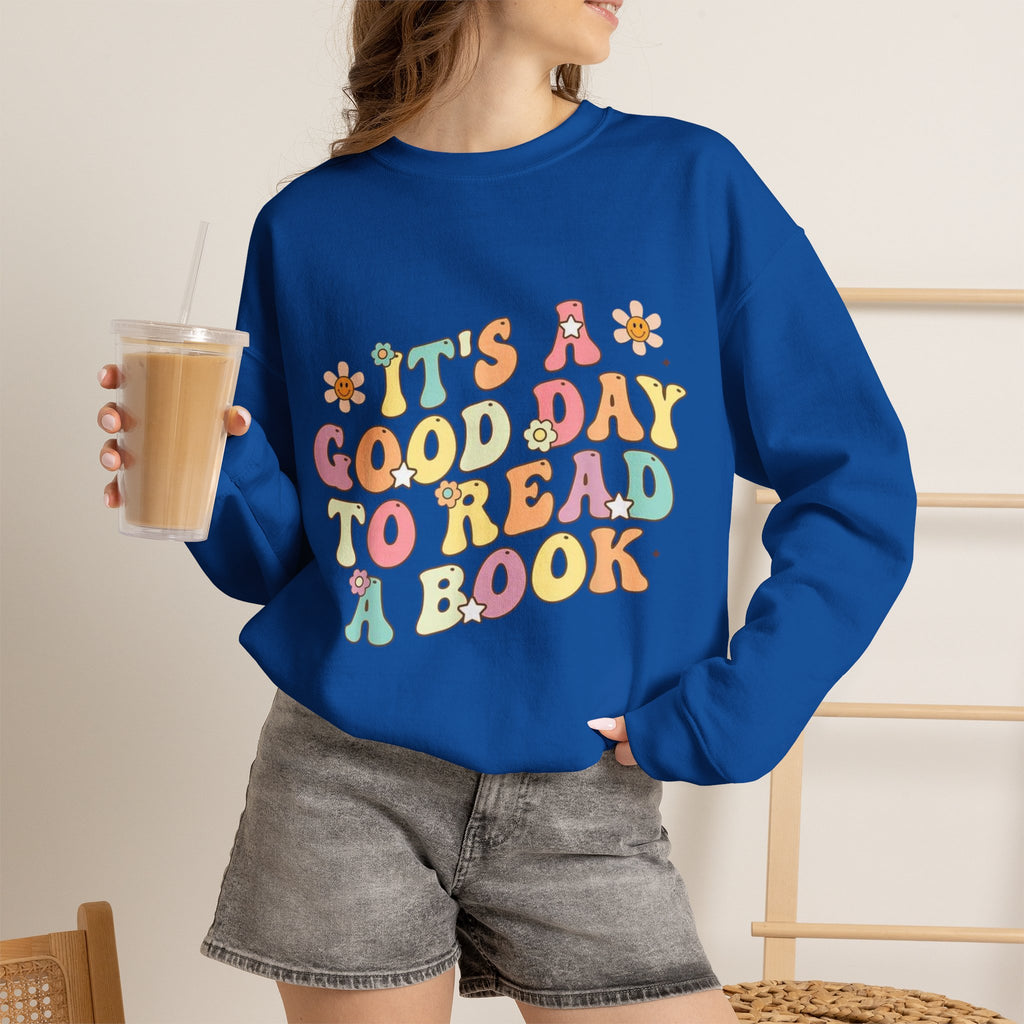 ORVIAN — Good Day to Read a Book Crewneck, Retro Floral Book Lover Sweatshirt Unisex Heavy Blend