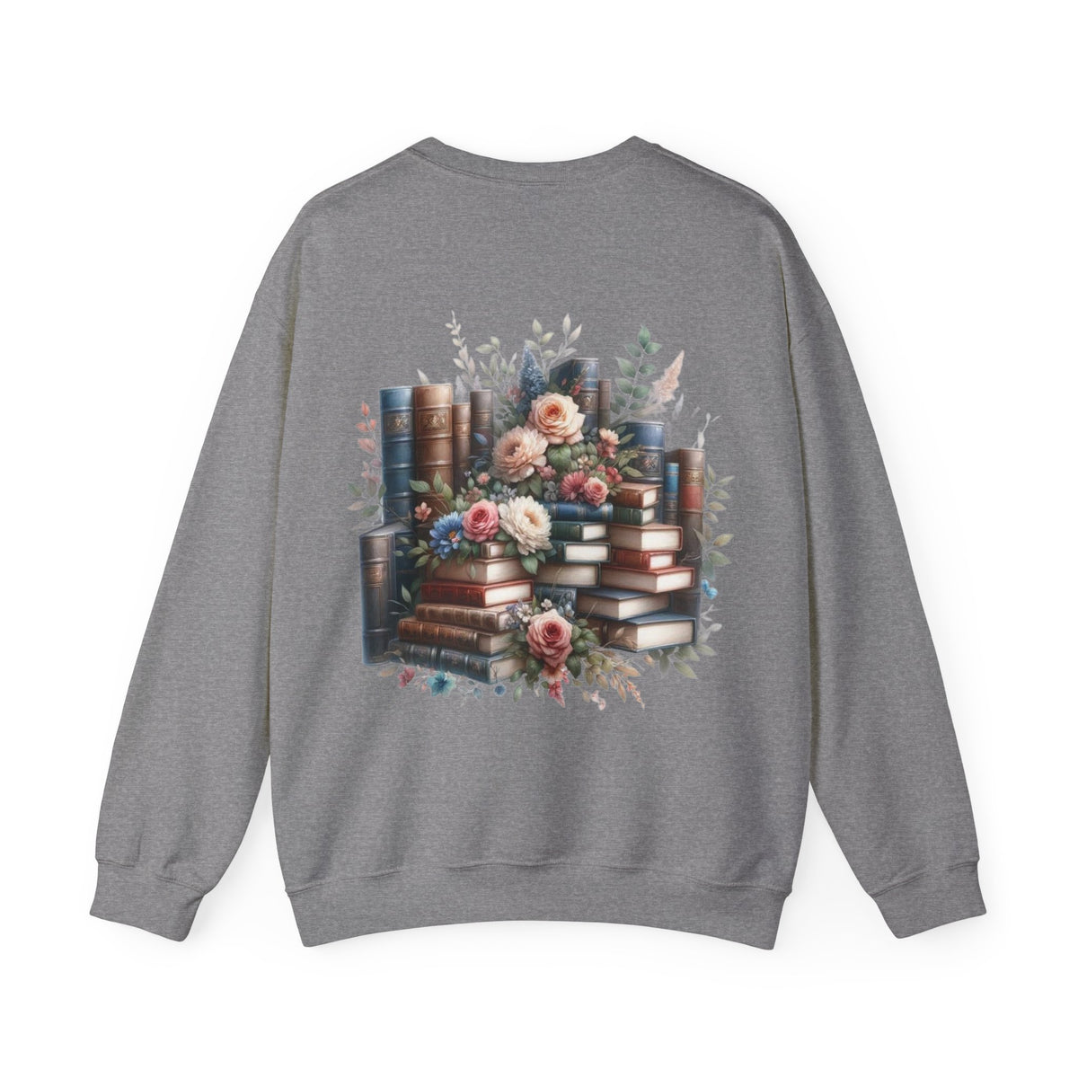 ORVIAN — Blue Watercolor Floral Book Crewneck, Open Book Wildflower Literary Unisex Heavy Blend