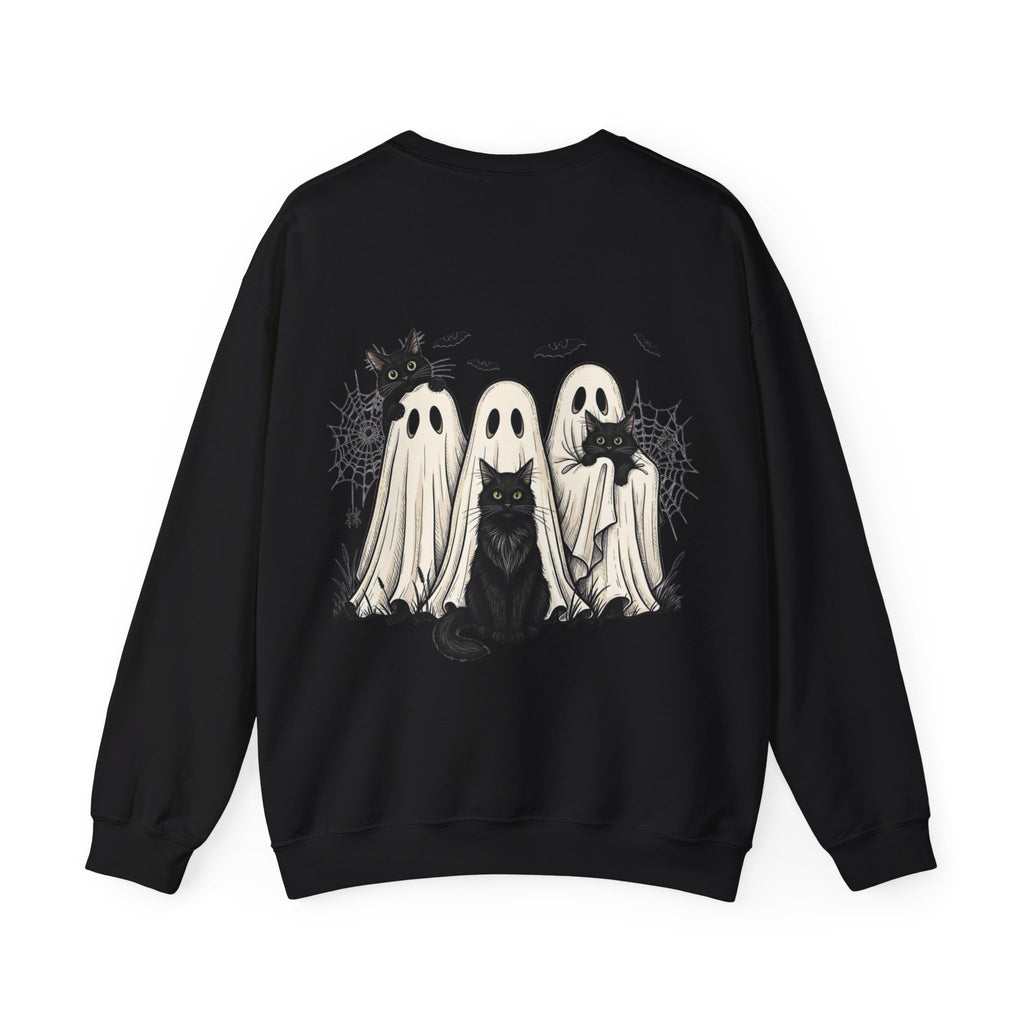 ORVIAN — Halloween Cats & Ghosts Crewneck, Spooky Cute Black Cat Unisex Sweatshirt