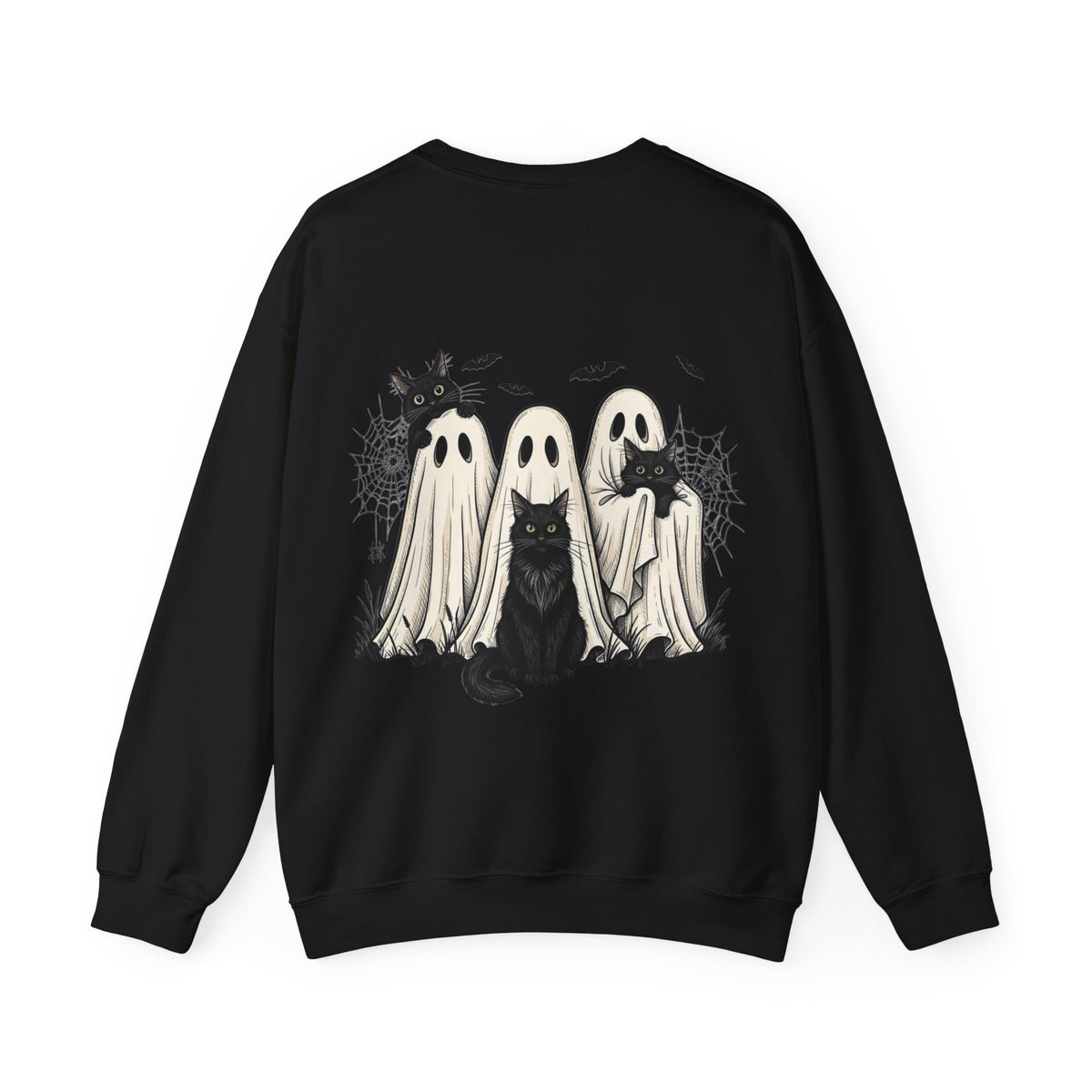 ORVIAN — Halloween Cats & Ghosts Crewneck, Spooky Cute Black Cat Unisex Sweatshirt