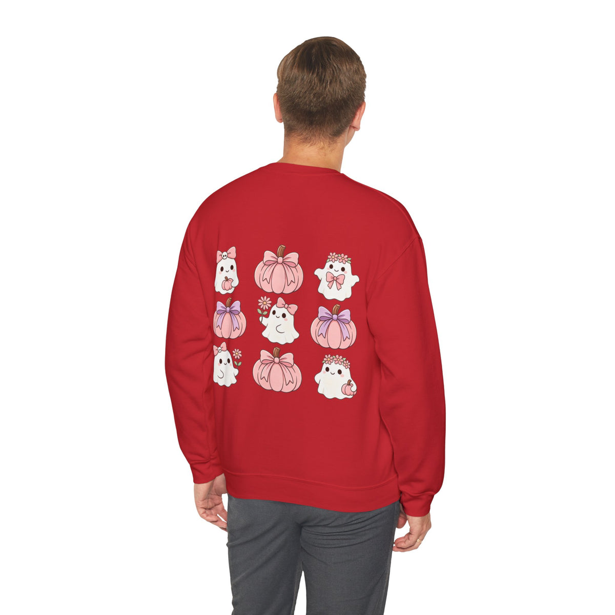ORVIAN — Pink Halloween Coquette Ghost Crewneck, Bow & Pumpkin Unisex Heavy Blend