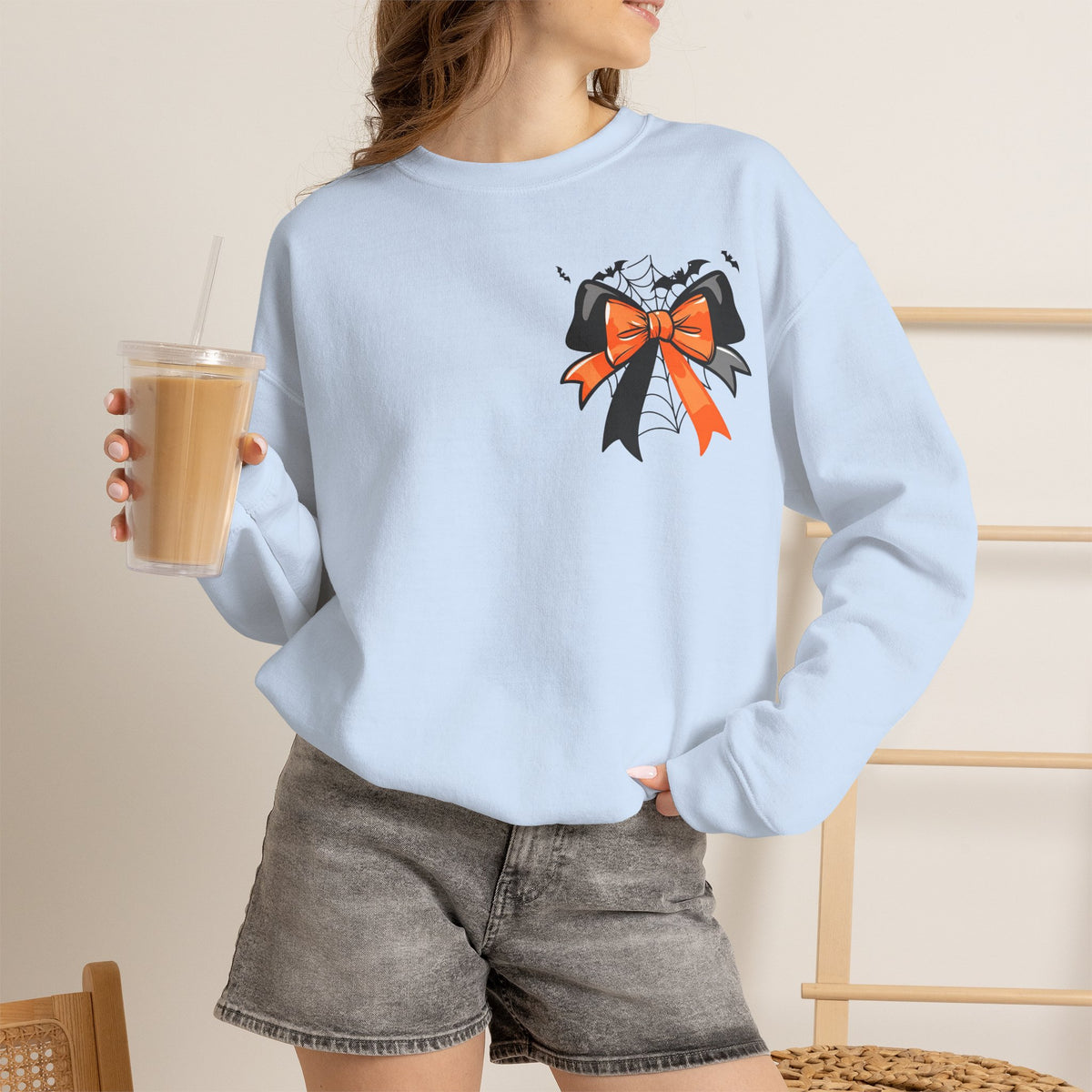 ORVIAN — Coquette Ghost & Bow Halloween Crewneck, Lace Ghost Pumpkin Unisex Sweatshirt