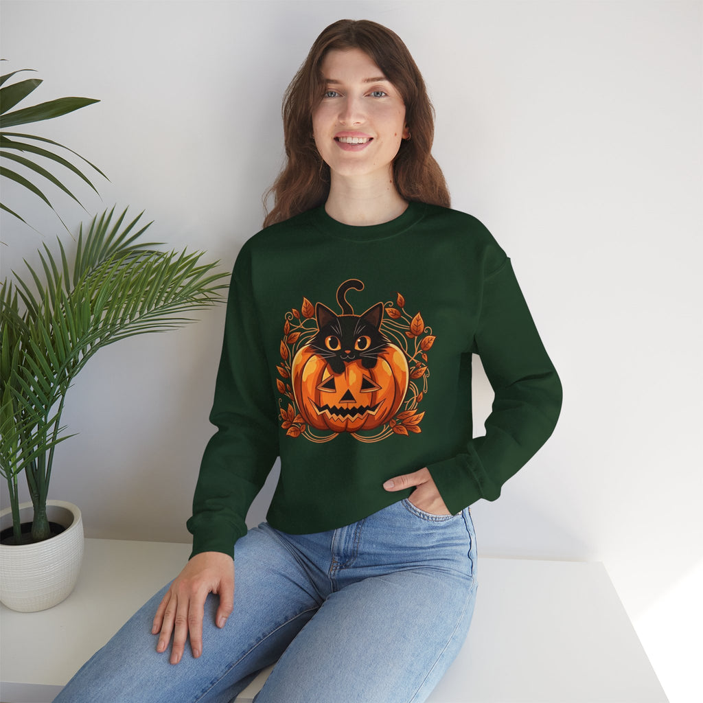 ORVIAN — Black Cat & Pumpkin Halloween Crewneck, Ghost & Coquette Bow Unisex Heavy Blend