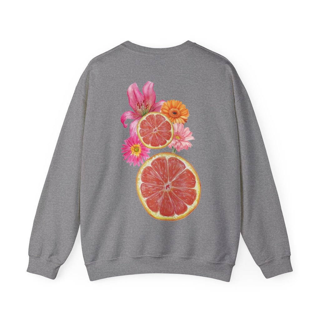 ORVIAN — Tropical Citrus & Pink Floral Crewneck, Grapefruit Orange Watercolor Unisex Heavy Blend
