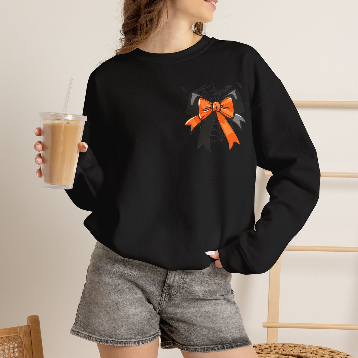 ORVIAN — Coquette Ghost & Bow Halloween Crewneck, Lace Ghost Pumpkin Unisex Sweatshirt