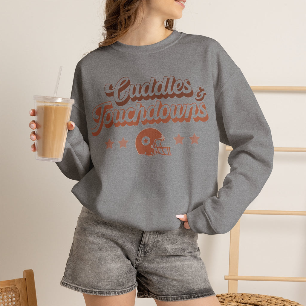 ORVIAN — Cuddles & Touchdowns Football Crewneck, Heart Football Game Day Unisex Heavy Blend