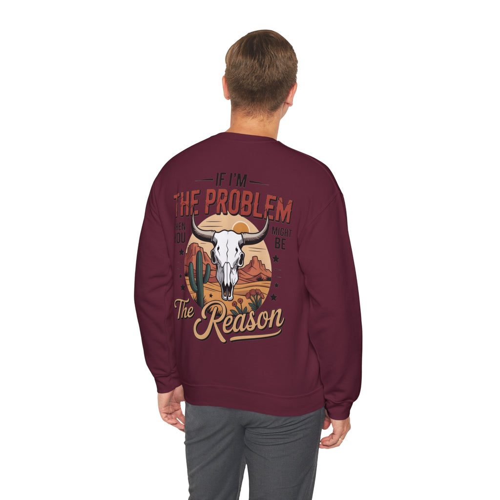 ORVIAN — Cowgirl “If I'm the Problem” Western Crewneck, Longhorn Skull Unisex Heavy Blend