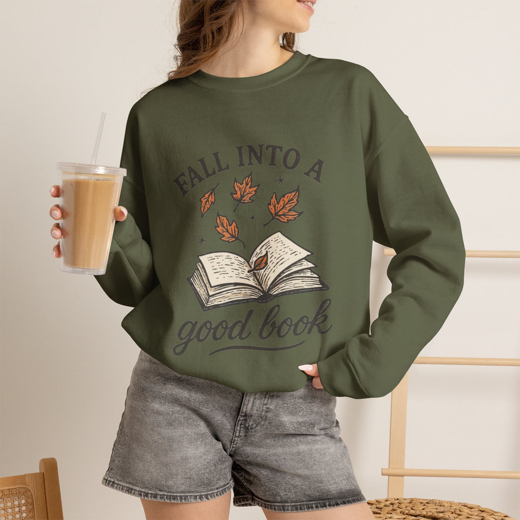 ORVIAN — Fall Into a Good Book Ghost Crewneck, Cozy Autumn Book Lover Unisex Heavy Blend