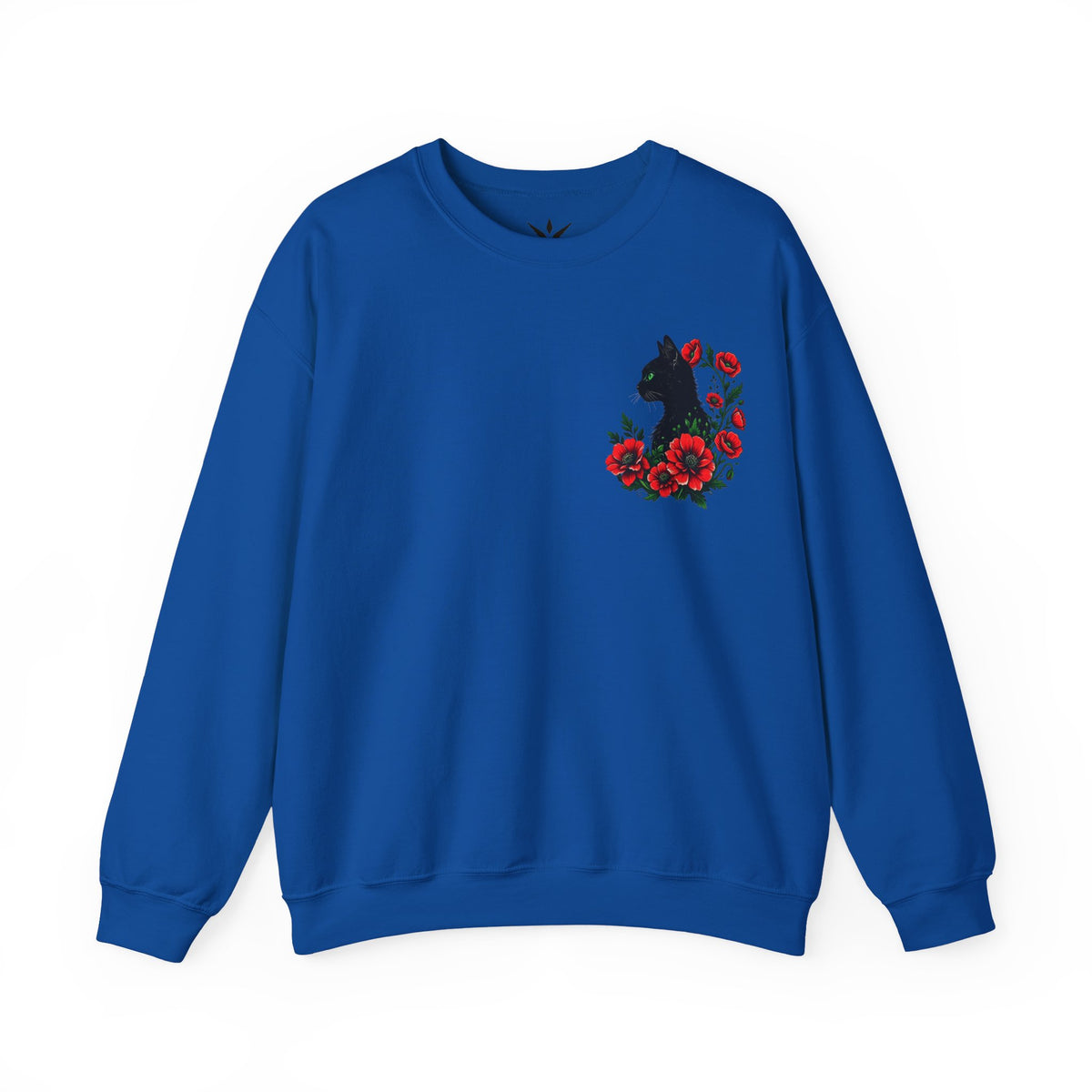 ORVIAN — Black Cat & Red Poppies Floral Crewneck, Elegant Nature Unisex Heavy Blend