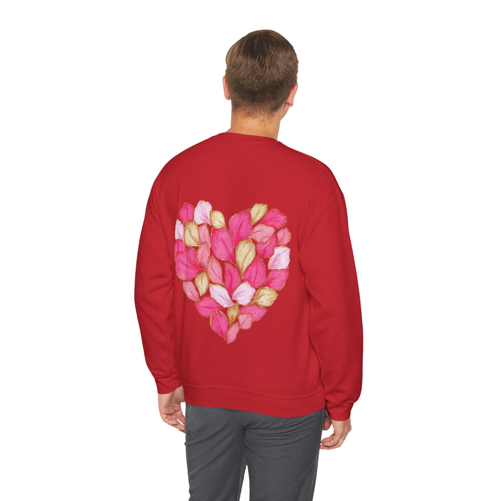 ORVIAN — Floral Rose Heart Crewneck, Romantic Pink Flower Valentine Sweatshirt, Unisex Heavy Blend