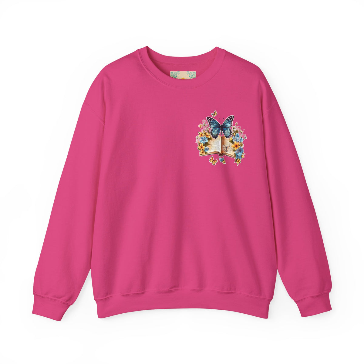 ORVIAN — Watercolor Floral Book & Butterfly Crewneck, Literary Nature Unisex Heavy Blend