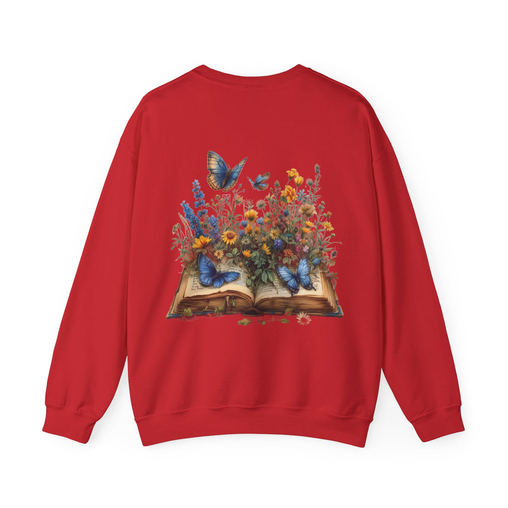 ORVIAN — Watercolor Floral Book & Butterfly Crewneck, Literary Nature Unisex Heavy Blend