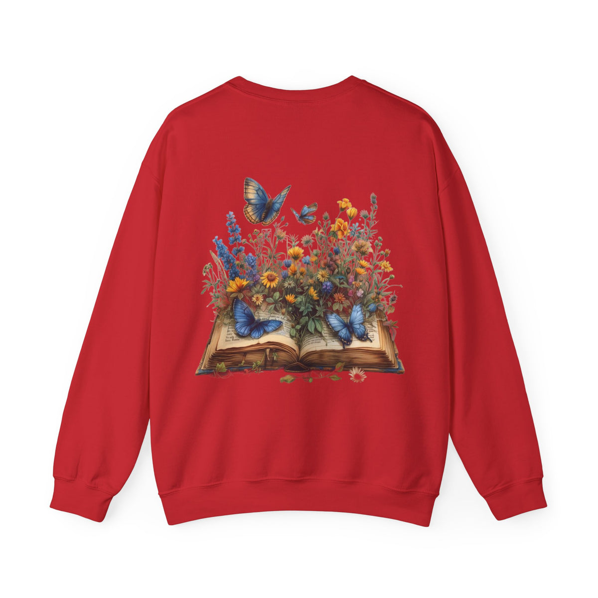 ORVIAN — Watercolor Floral Book & Butterfly Crewneck, Literary Nature Unisex Heavy Blend