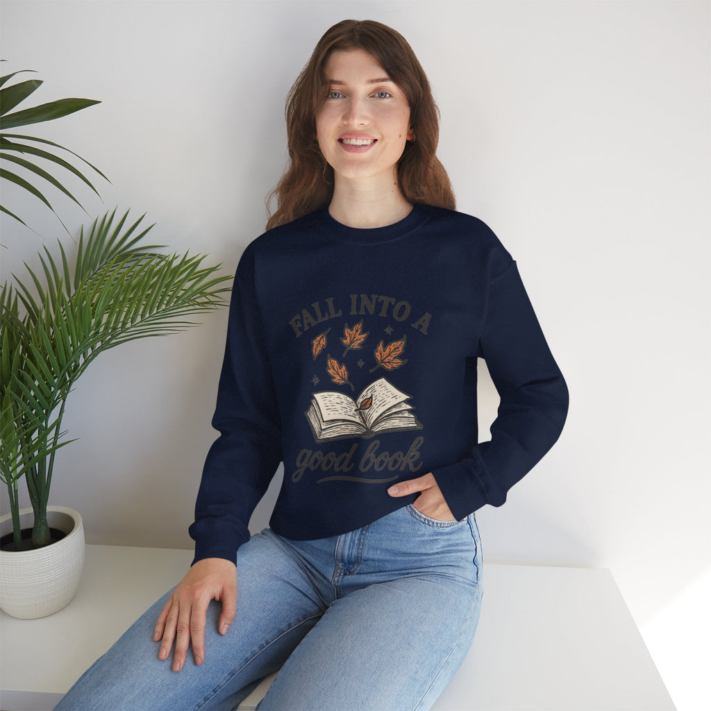ORVIAN — Fall Into a Good Book Ghost Crewneck, Cozy Autumn Book Lover Unisex Heavy Blend