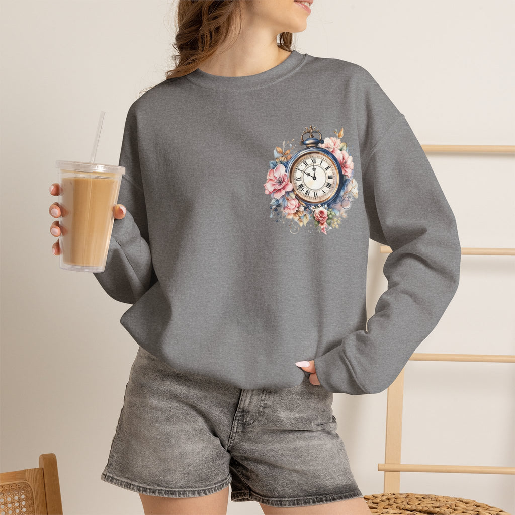 ORVIAN — Blue Watercolor Floral Book Crewneck, Open Book Wildflower Literary Unisex Heavy Blend
