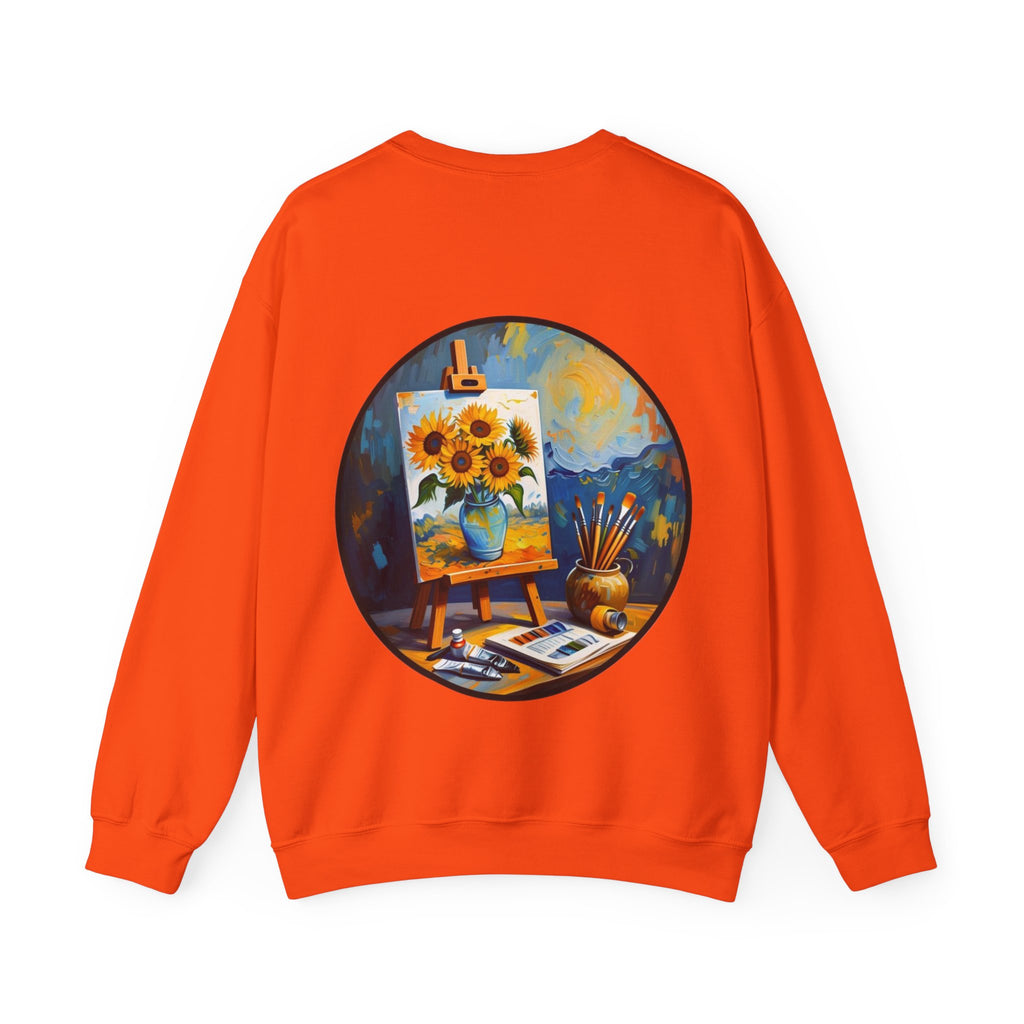 ORVIAN — Van Gogh Starry Night Sunflower & Artist Easel Crewneck, Art-Inspired Sweatshirt