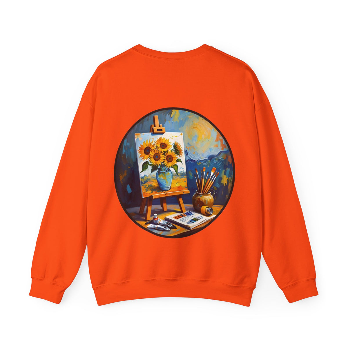 ORVIAN — Van Gogh Starry Night Sunflower & Artist Easel Crewneck, Art-Inspired Sweatshirt