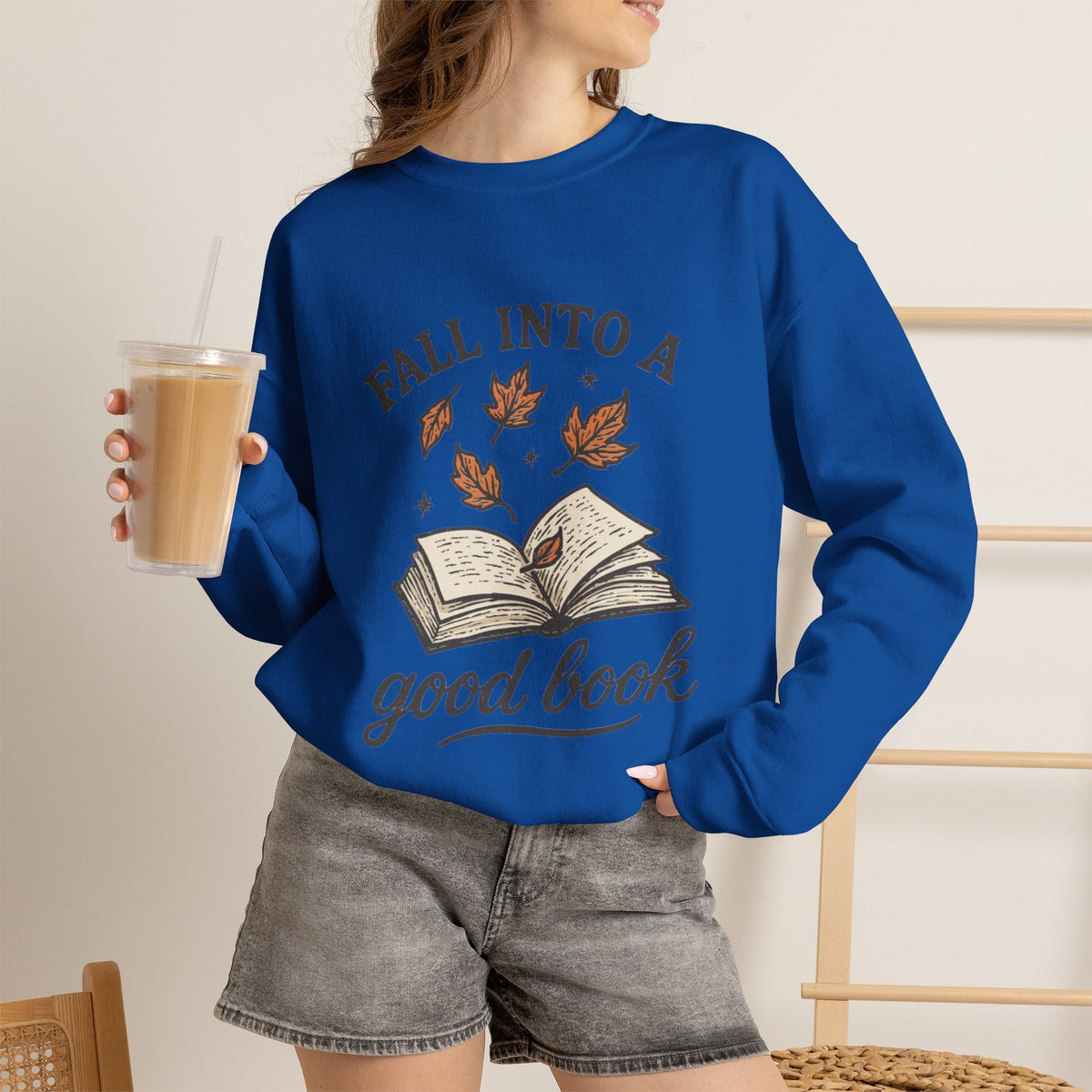 ORVIAN — Fall Into a Good Book Ghost Crewneck, Cozy Autumn Book Lover Unisex Heavy Blend