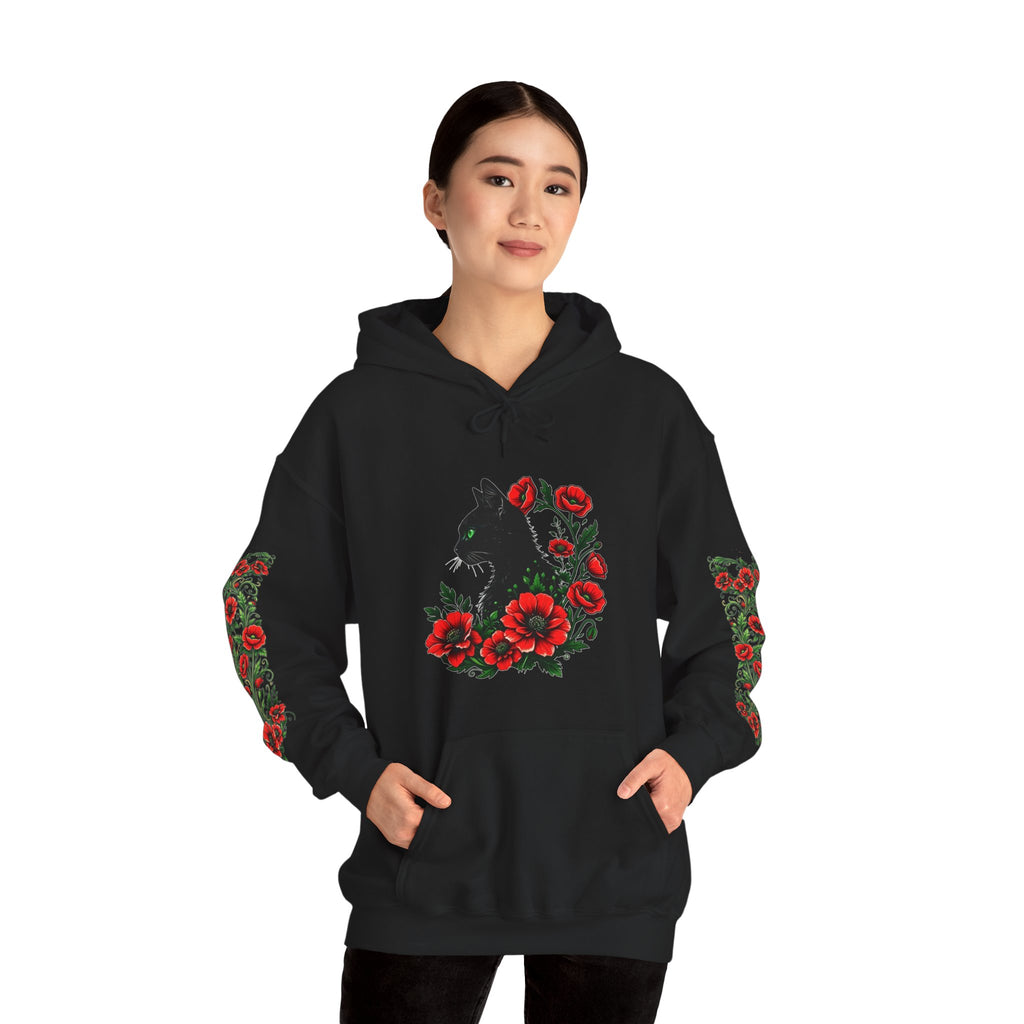 ORVIAN — Black Cat & Red Poppies Unisex Heavy Blend Hoodie