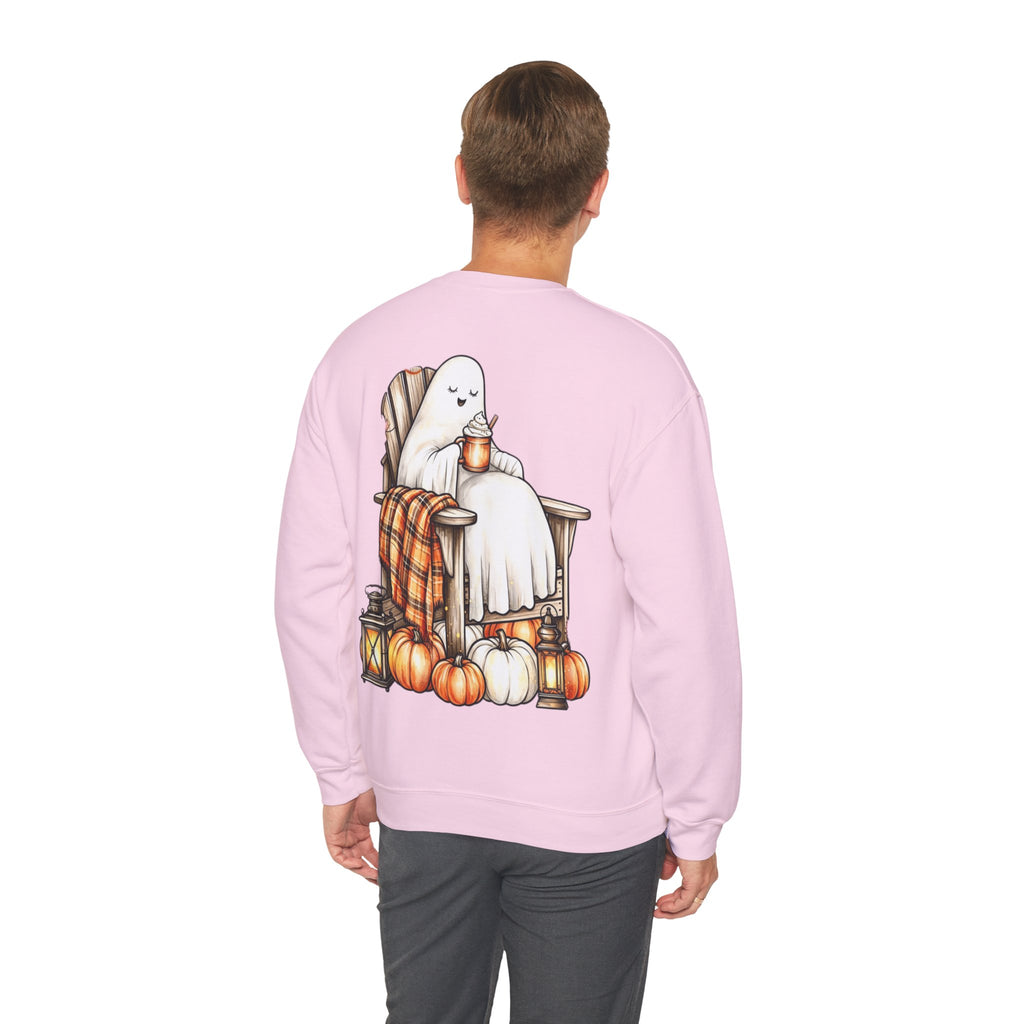 ORVIAN — Ghostly Coffee Break Coquette Bow Crewneck, Cozy Pumpkin Spice Halloween Unisex