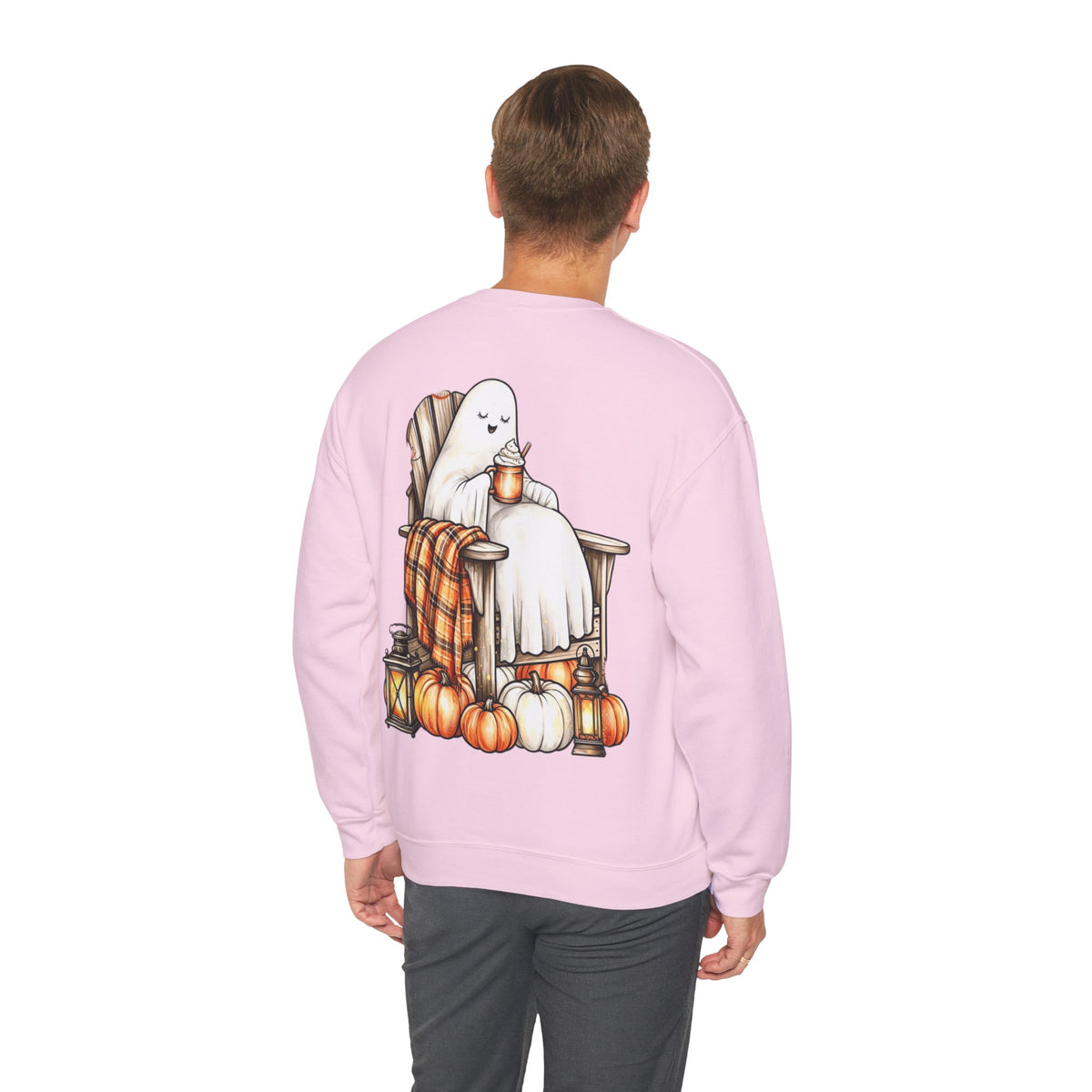 ORVIAN — Ghostly Coffee Break Coquette Bow Crewneck, Cozy Pumpkin Spice Halloween Unisex