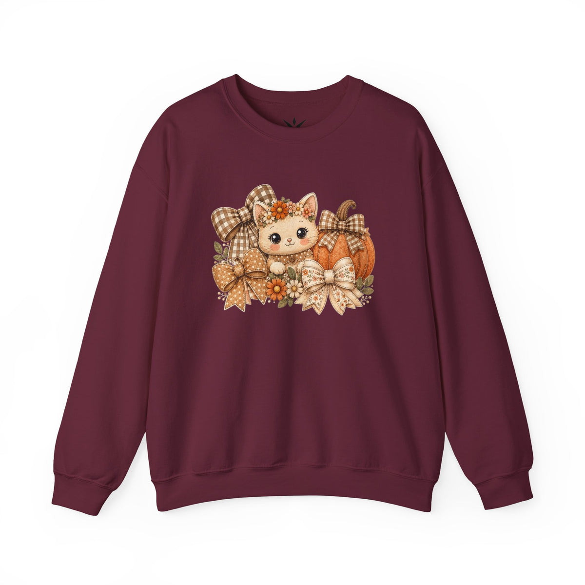 ORVIAN — Fall Kitten & Coquette Ghost Crewneck, Gingham Pumpkin Autumn Unisex Heavy Blend