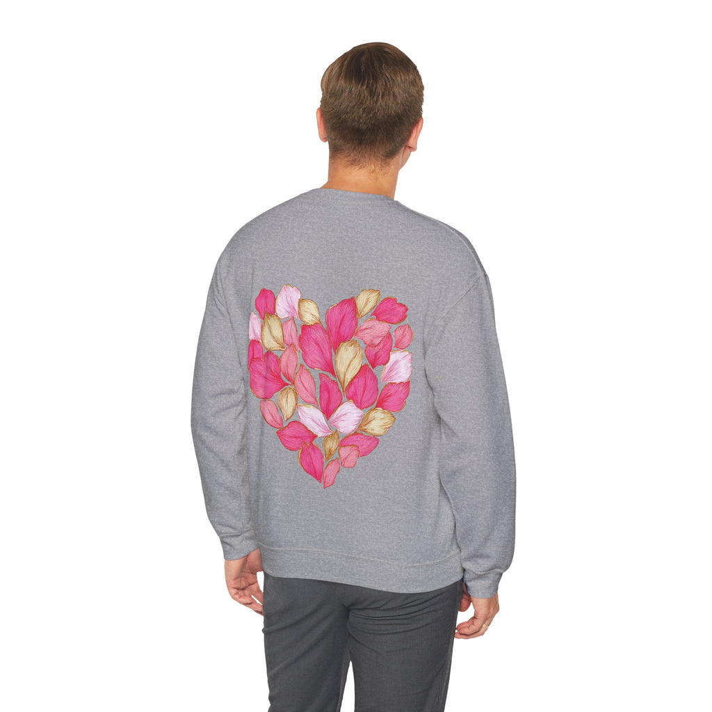 ORVIAN — Floral Rose Heart Crewneck, Romantic Pink Flower Valentine Sweatshirt, Unisex Heavy Blend