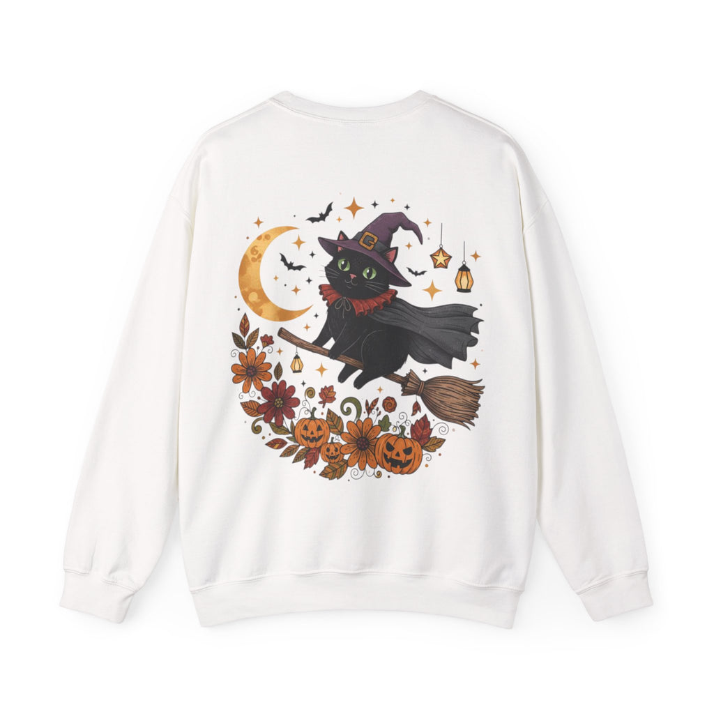 ORVIAN — Witch Cat Halloween Crewneck, Flying Black Cat & Pumpkin Patch Unisex Sweatshirt