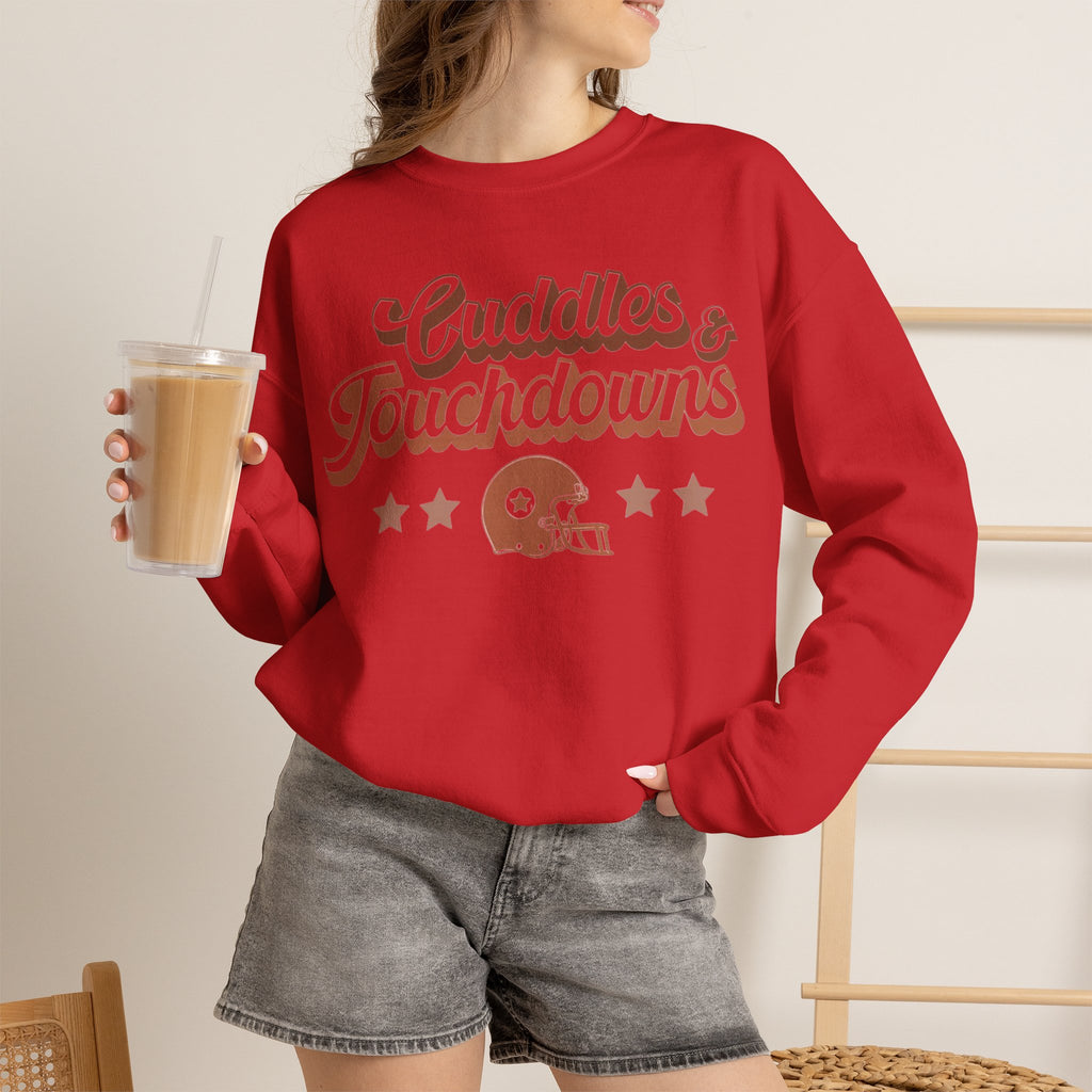ORVIAN — Cuddles & Touchdowns Football Crewneck, Heart Football Game Day Unisex Heavy Blend