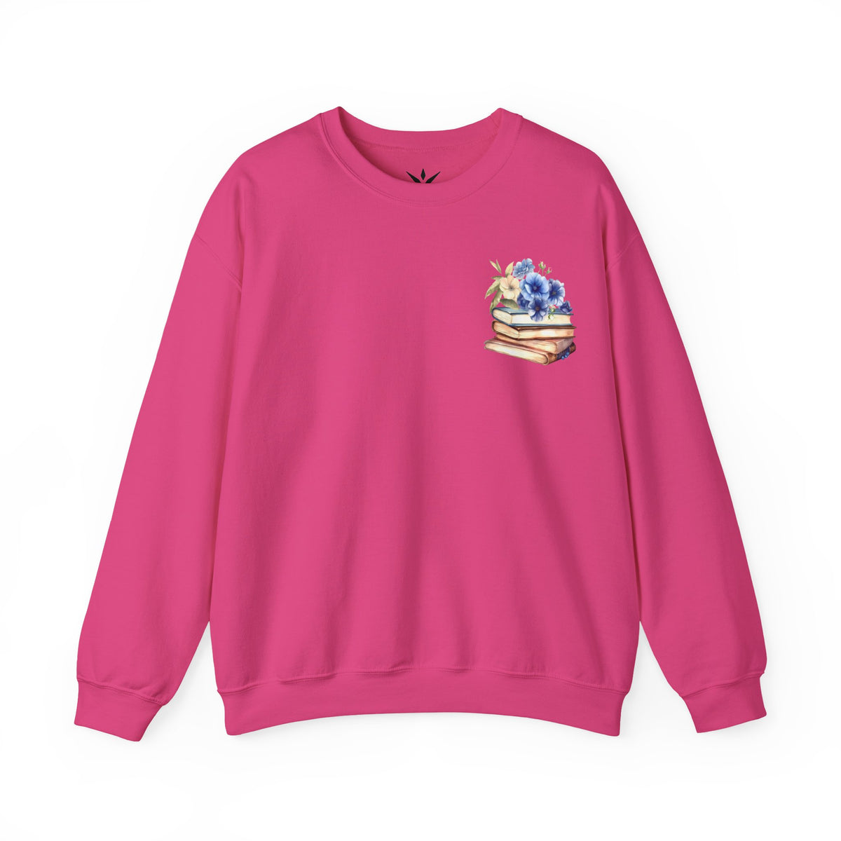 ORVIAN — Blue Watercolor Floral Book Crewneck, Open Book Wildflower Literary Unisex Heavy Blend