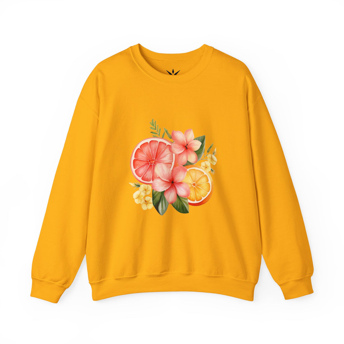 ORVIAN — Tropical Citrus & Pink Floral Crewneck, Grapefruit Orange Watercolor Unisex Heavy Blend