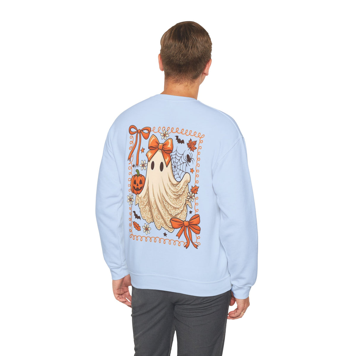 ORVIAN — Coquette Ghost & Bow Halloween Crewneck, Lace Ghost Pumpkin Unisex Sweatshirt