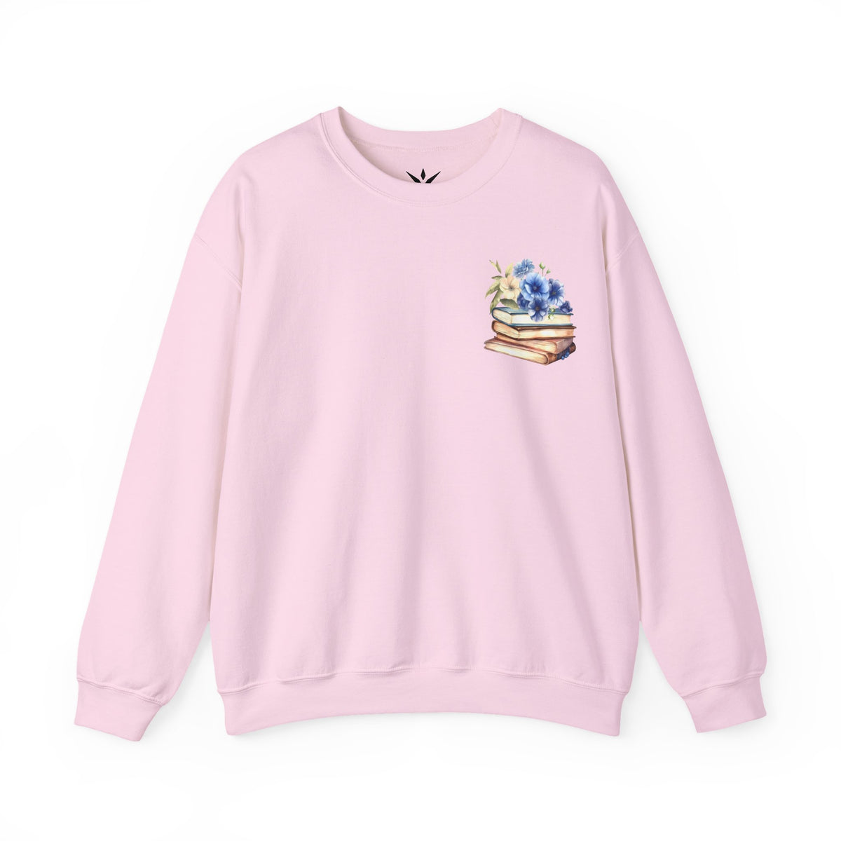 ORVIAN — Blue Watercolor Floral Book Crewneck, Open Book Wildflower Literary Unisex Heavy Blend