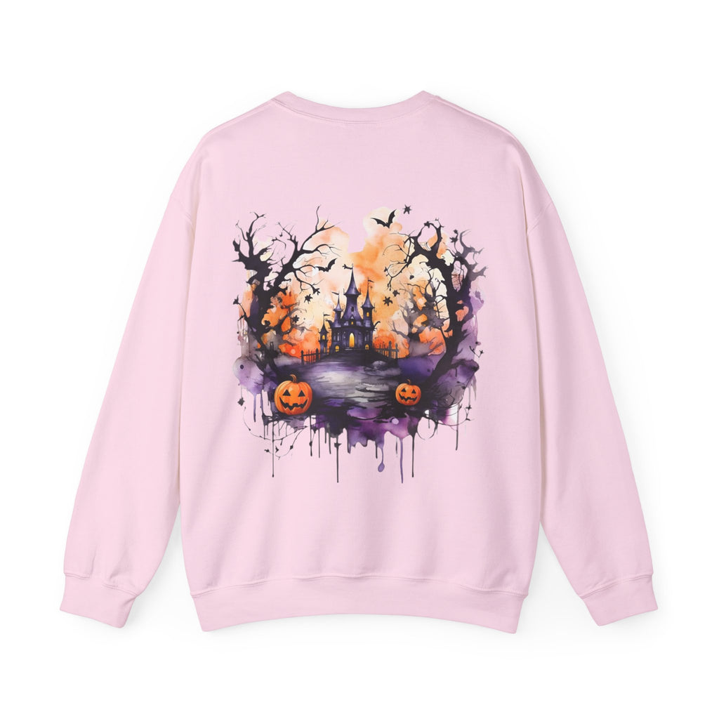 ORVIAN — Watercolor Haunted Castle Halloween Crewneck, Purple Jack-o'-Lantern Unisex Heavy Blend