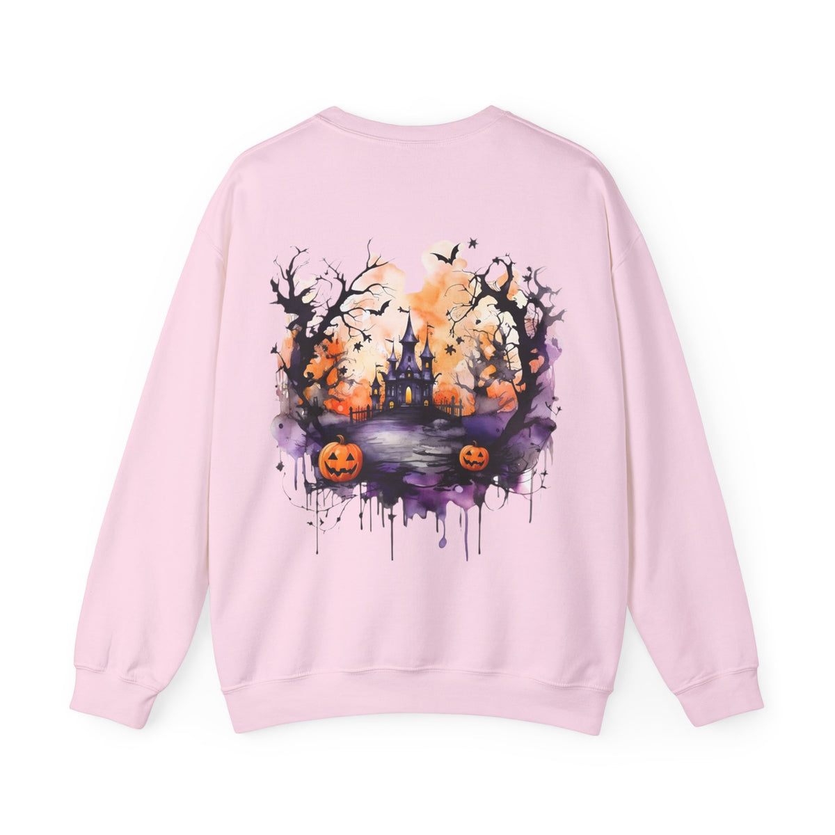 ORVIAN — Watercolor Haunted Castle Halloween Crewneck, Purple Jack-o'-Lantern Unisex Heavy Blend