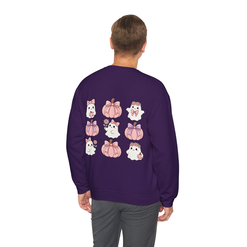 ORVIAN — Pink Halloween Coquette Ghost Crewneck, Bow & Pumpkin Unisex Heavy Blend