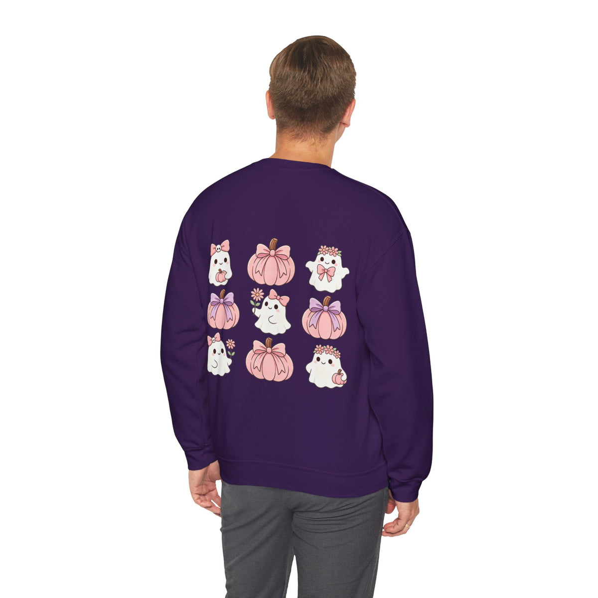 ORVIAN — Pink Halloween Coquette Ghost Crewneck, Bow & Pumpkin Unisex Heavy Blend
