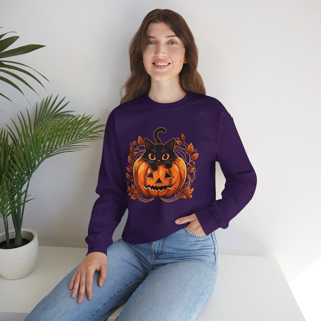 ORVIAN — Black Cat & Pumpkin Halloween Crewneck, Ghost & Coquette Bow Unisex Heavy Blend