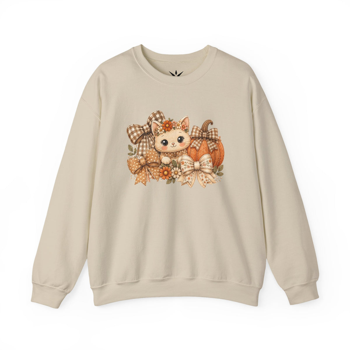 ORVIAN — Fall Kitten & Coquette Ghost Crewneck, Gingham Pumpkin Autumn Unisex Heavy Blend