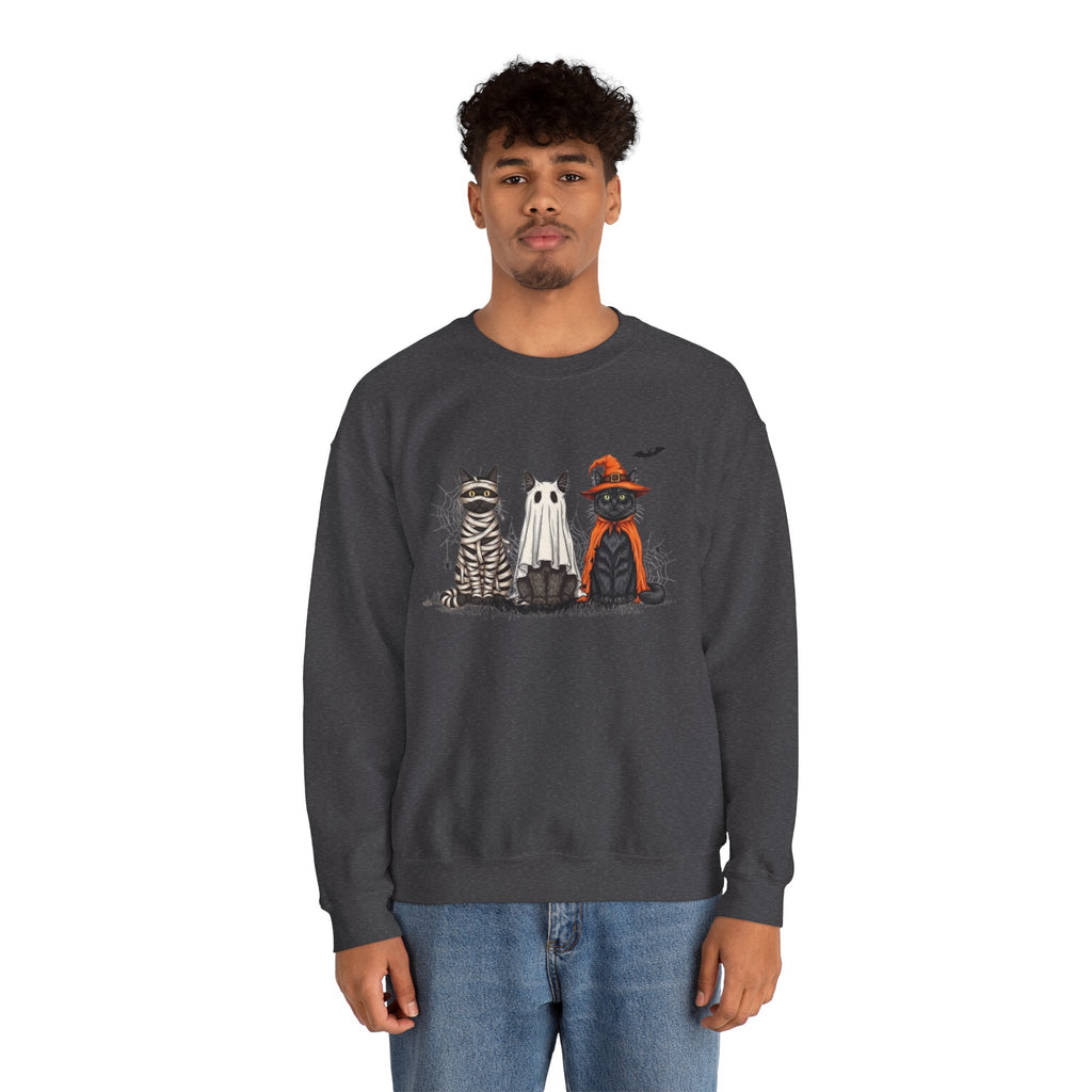 ORVIAN — Halloween Cats & Ghosts Crewneck, Spooky Cute Black Cat Unisex Sweatshirt