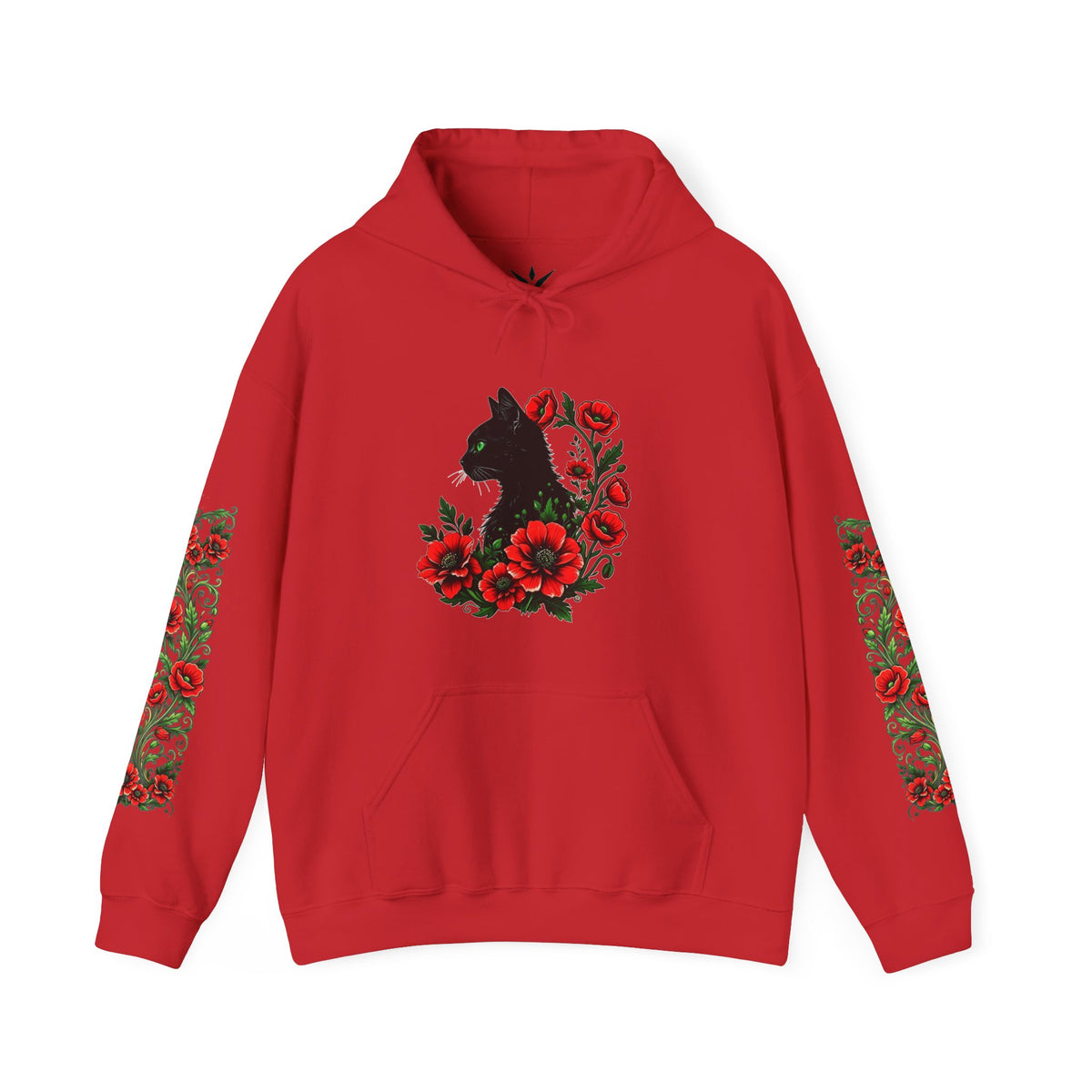 ORVIAN — Black Cat & Red Poppies Unisex Heavy Blend Hoodie