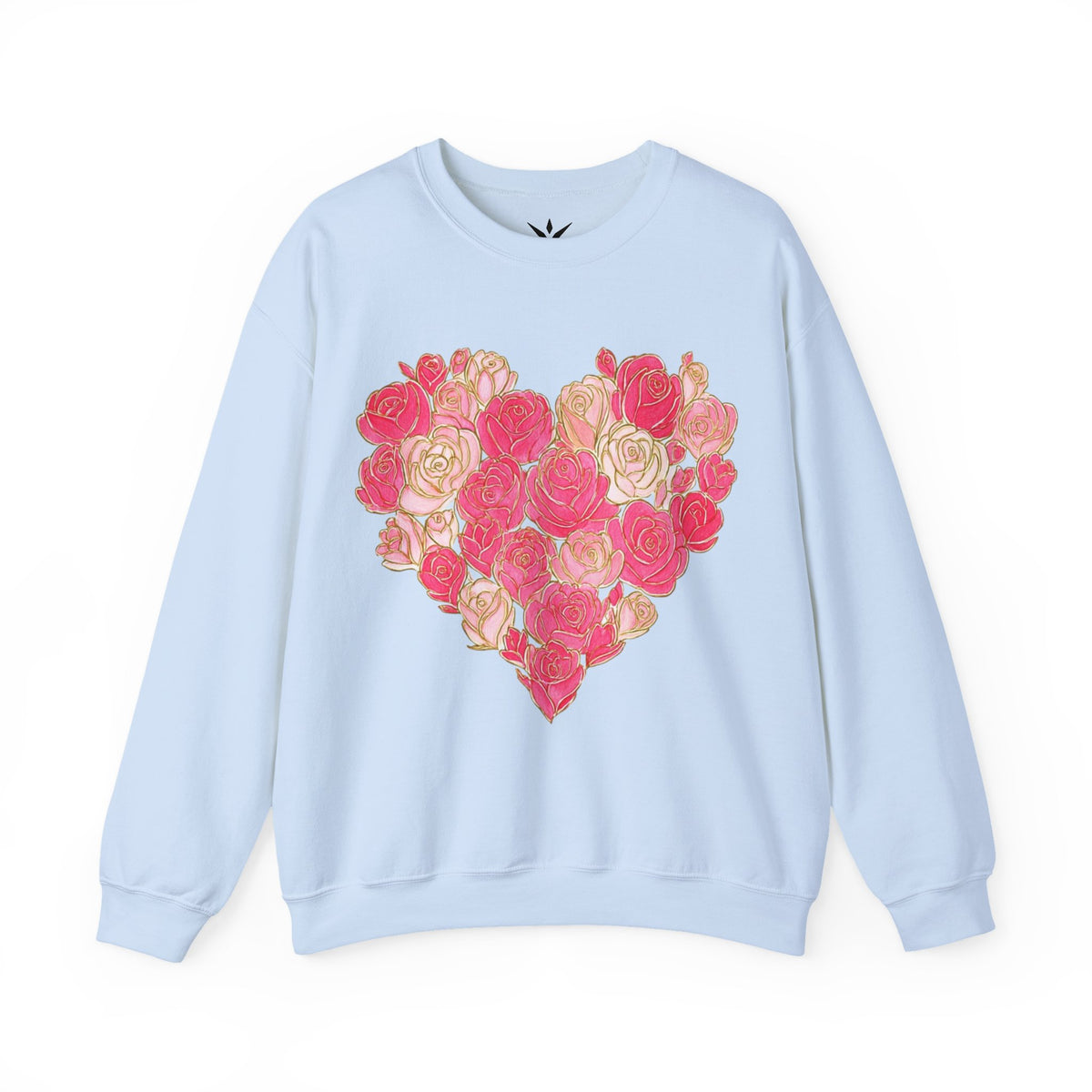 ORVIAN — Floral Rose Heart Crewneck, Romantic Pink Flower Valentine Sweatshirt, Unisex Heavy Blend