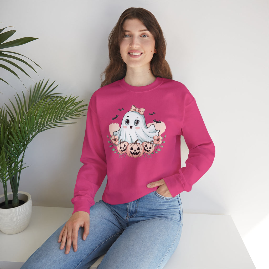 ORVIAN — Pink Halloween Coquette Ghost Crewneck, Bow & Pumpkin Unisex Heavy Blend