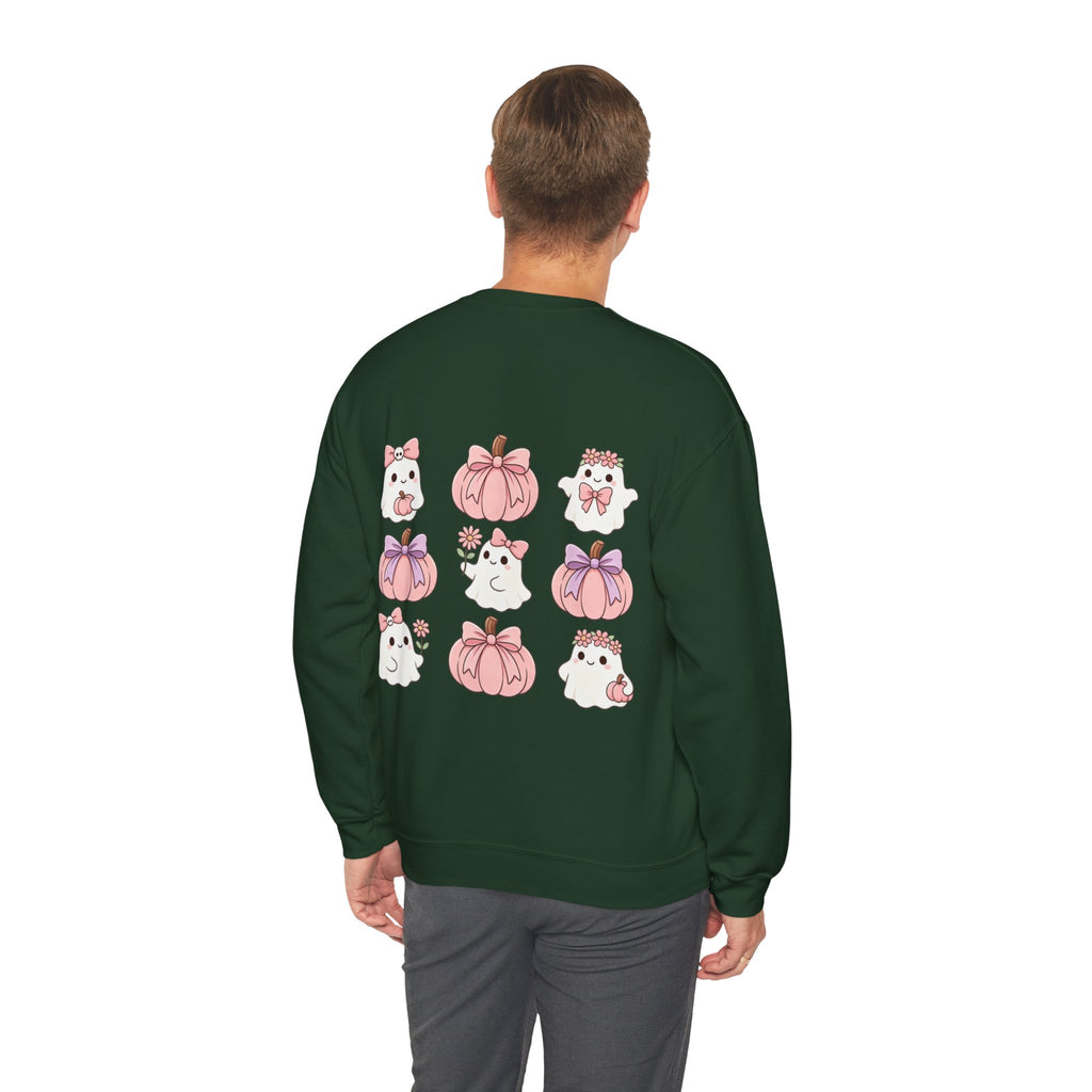 ORVIAN — Pink Halloween Coquette Ghost Crewneck, Bow & Pumpkin Unisex Heavy Blend