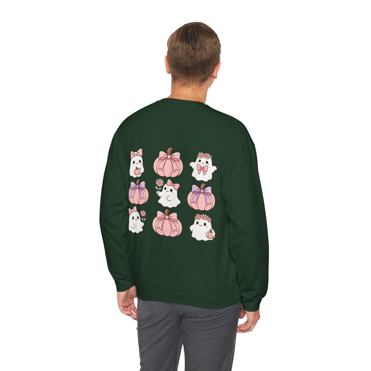 ORVIAN — Pink Halloween Coquette Ghost Crewneck, Bow & Pumpkin Unisex Heavy Blend