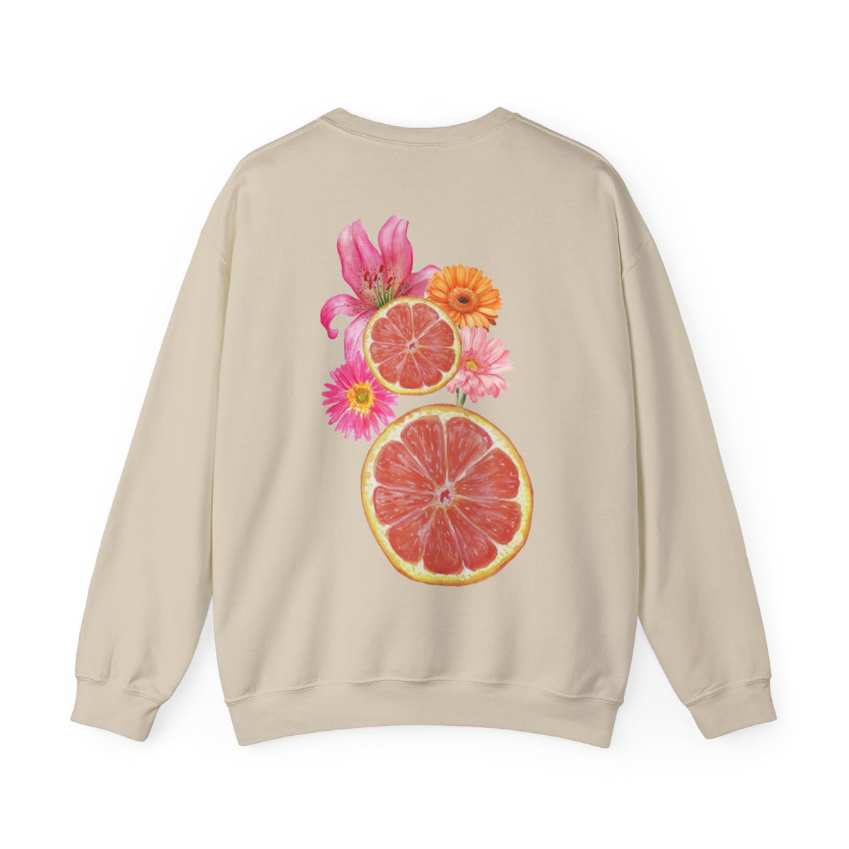 ORVIAN — Tropical Citrus & Pink Floral Crewneck, Grapefruit Orange Watercolor Unisex Heavy Blend