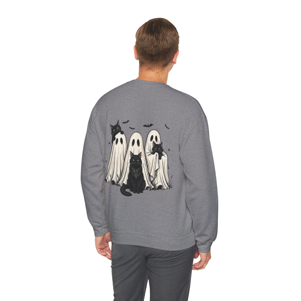 ORVIAN — Halloween Cats & Ghosts Crewneck, Spooky Cute Black Cat Unisex Sweatshirt